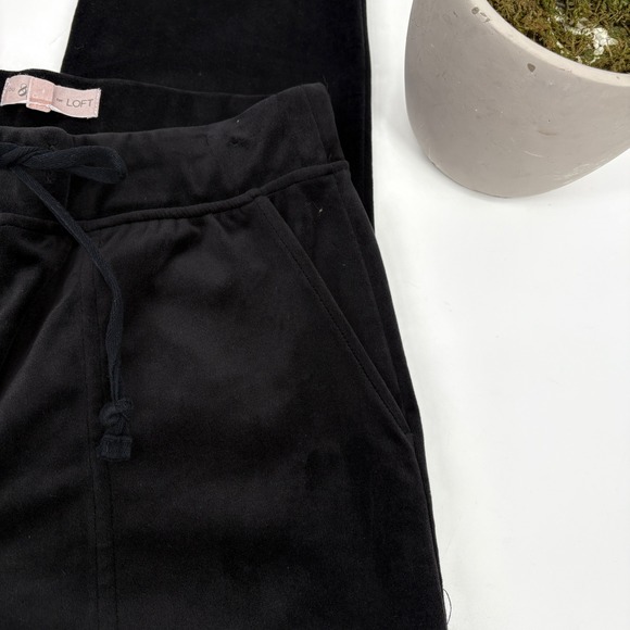 Lou And Grey For Loft XS Velour Black Pants Soft Sweat Pants Pull-On Drawstring - Picture 3 of 8